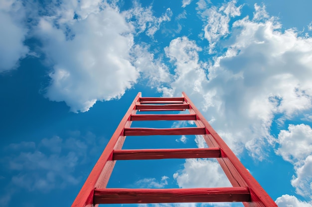 Foto escalera de escalones que alcanza las nubes crecimiento y aspiraciones futuras