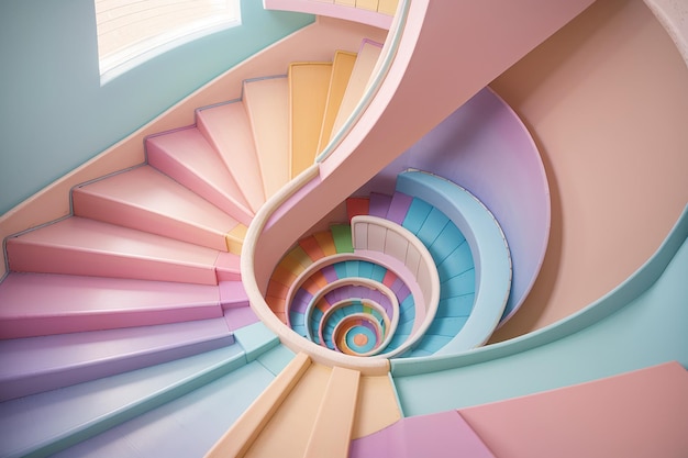 Escalera en espiral de color pastel