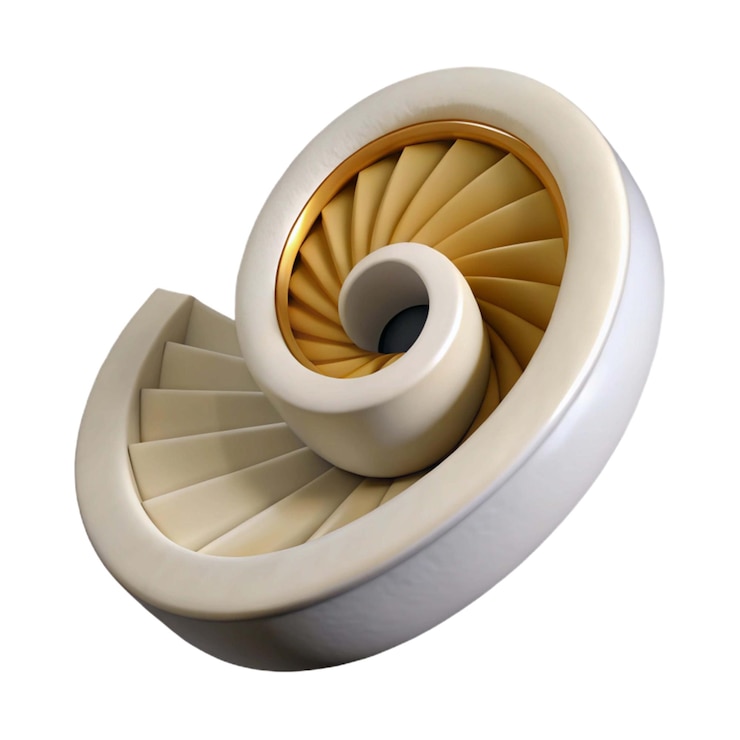 Foto una escalera de espiral se muestra con un diseño de espiral en la parte superior