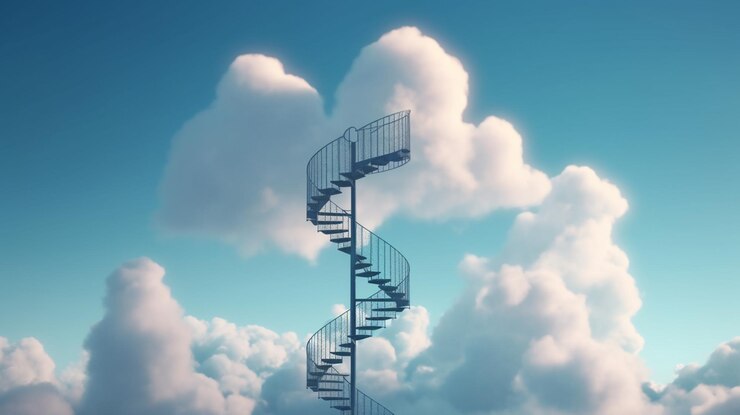 Escalera con forma de corazón en las nubes ai generativo