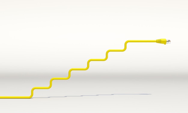 Escalera hecha por cable ethernet lan amarillo
