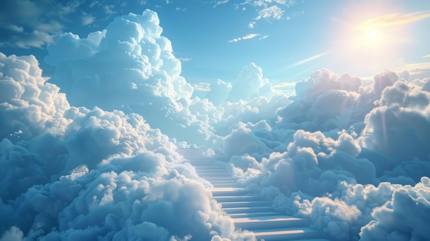 Una escalera hecha de nubes flotando en el cielo