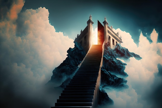 Escalera del infierno al cielo Pintura de ilustración de arte digital hiperrealista