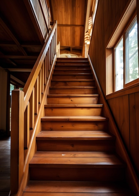 Escalera de madera al ático de la casa.