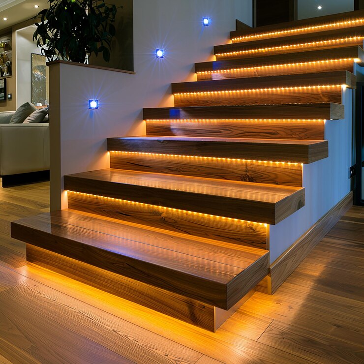 Una escalera de madera con un tronco de madera