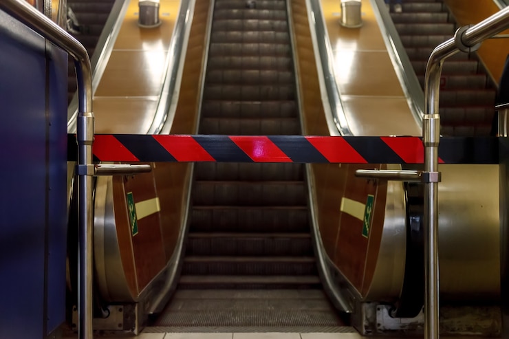 Foto escalera mecánica cerrada en metro pasaje cerrado