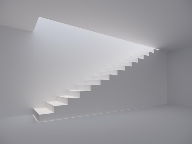 Escalera moderna en renderizado 3d de espacio en blanco