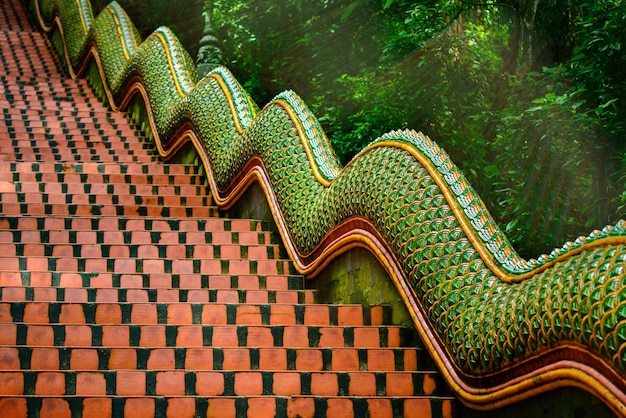 Escalera de Naga, templo de Doi Suthep chiangmai Tailandia.