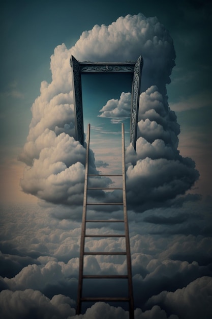 Escalera de nubes una escalera mística que llega hasta las nubes en el cielo