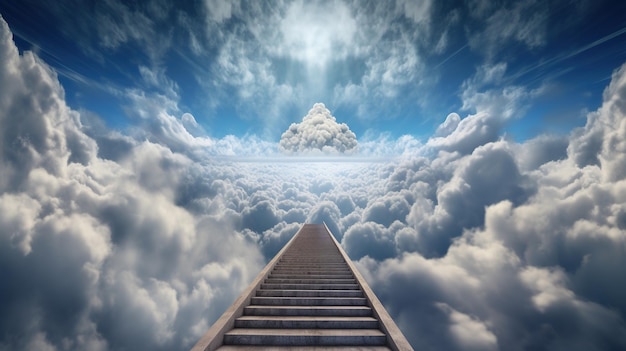 Una escalera que conduce al cielo se ve a través de las nubes.