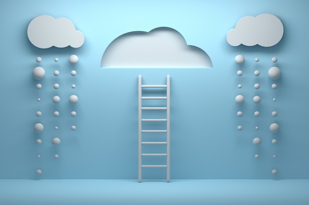 Escalera que conduce a un cielo despejado con nubes y lluvia