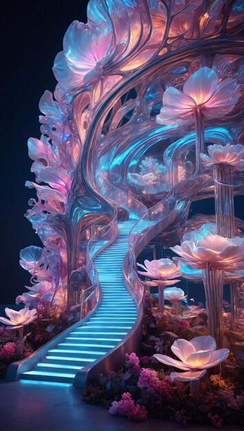 una escalera que está pintada con flores y una escalera