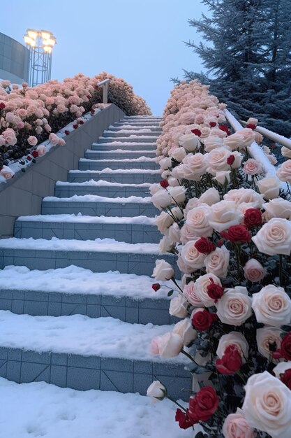 Foto escalera con rosas