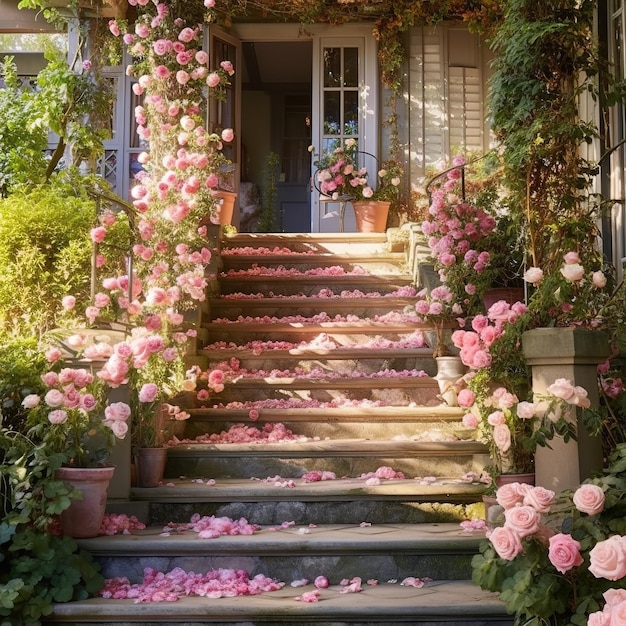 escalera con rosas