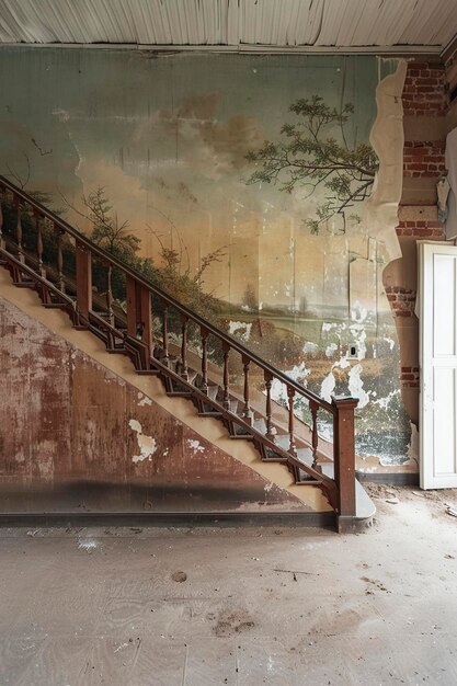 Foto escalera en ruinas en un edificio abandonado