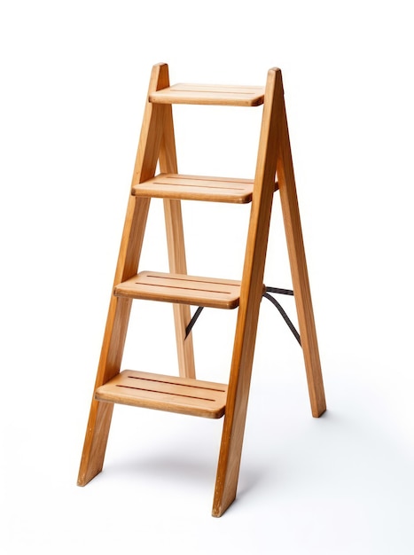 Foto escalera de tijera de madera aislado en blanco