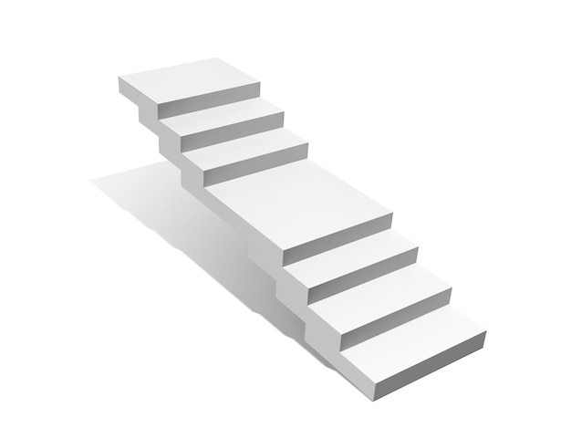 Escaleras blancas aisladas en un render 3d de fondo blanco