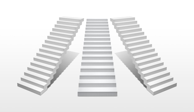 Escaleras blancas aisladas en un render 3d de fondo blanco