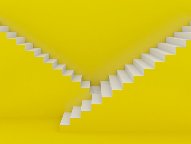 Escaleras blancas en fondo amarillo, render 3d