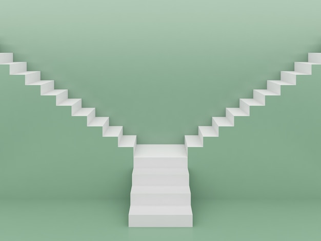 Foto escaleras blancas en fondo verde representación 3d