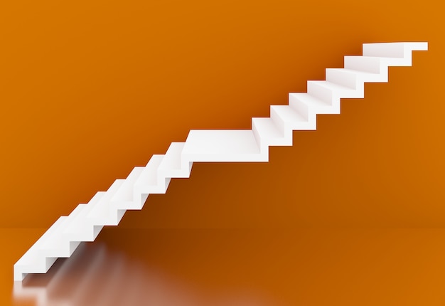 Escaleras blancas en interior de fondo naranja3d