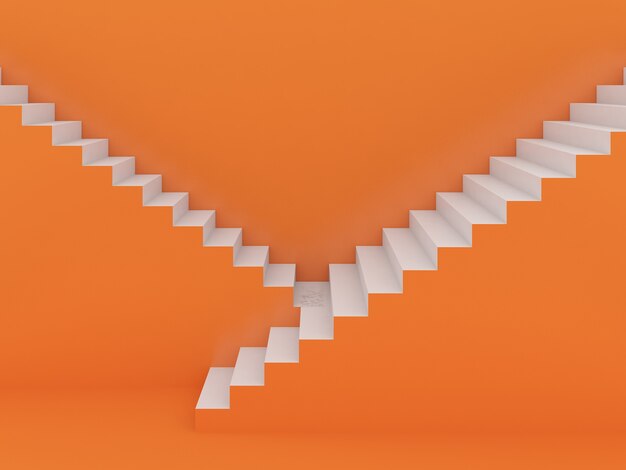 Escaleras blancas en naranja, render 3d