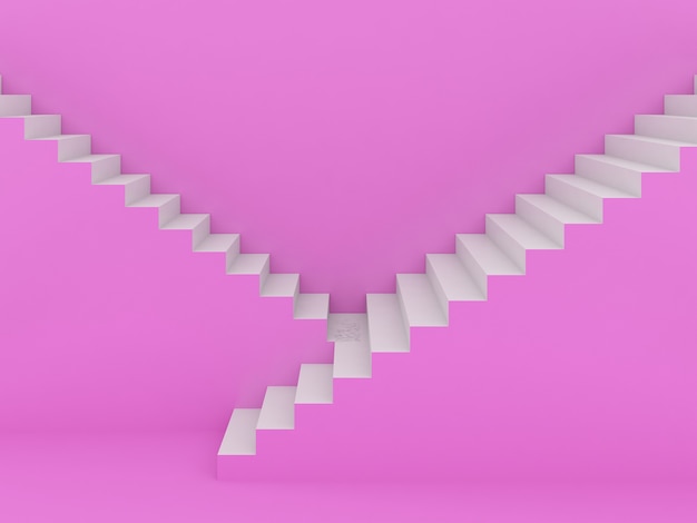 Escaleras blancas en rosa, renderizado 3d