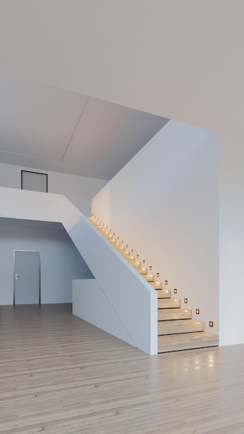 Las escaleras de casa y oficina se simulan con una representación de ilustración 3D de estilo moderno