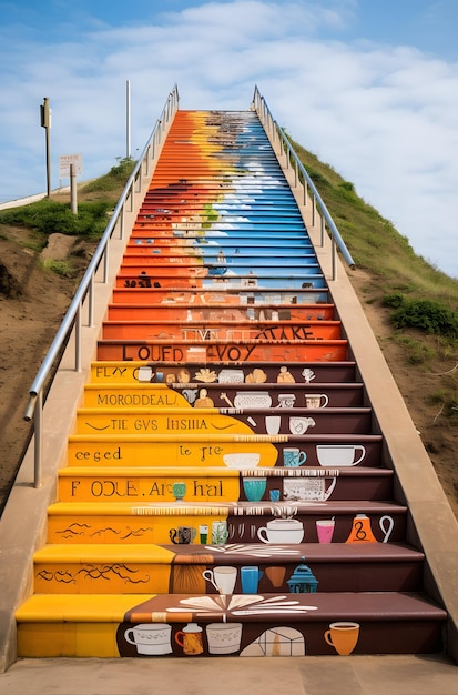 Escaleras de colores con graffiti.