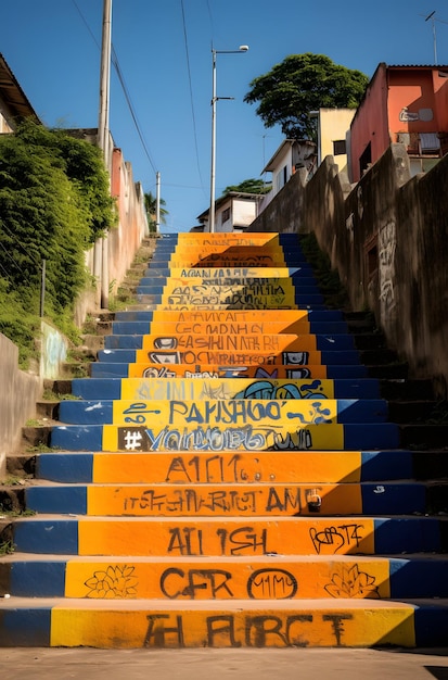 Escaleras de colores con graffiti.