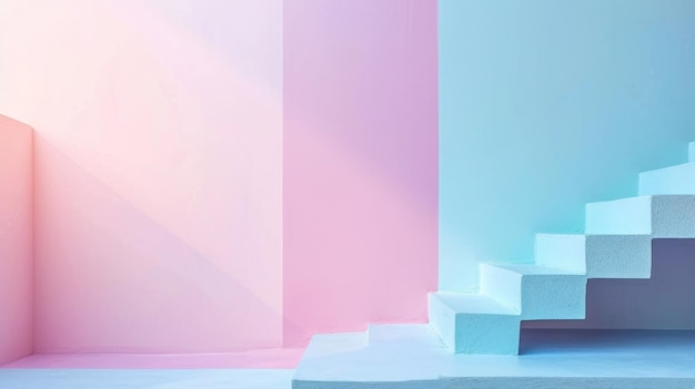 Escaleras en un interior minimalista de moda Composición de estilo geométrico moderno abstracto Rendering en 3D