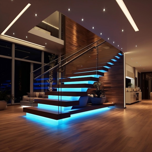 Escaleras interiores modernas con iluminación LED