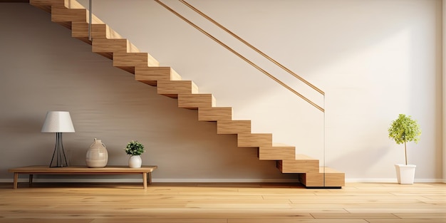 Escaleras de madera sencillas en una habitación espaciosa.