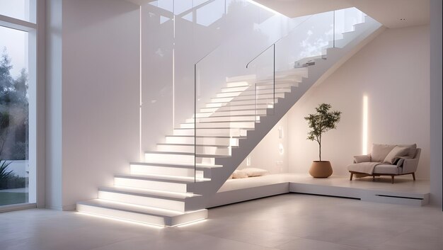 Escaleras modernas ai con luces led en una casa interior