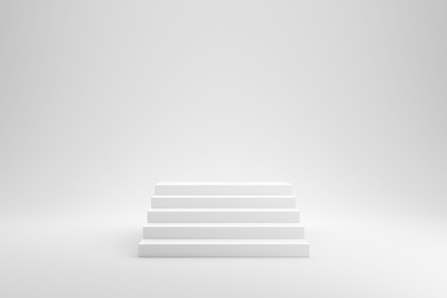 Foto escaleras o escalera en blanco sobre fondo blanco de estudio con el concepto de éxito. representación 3d