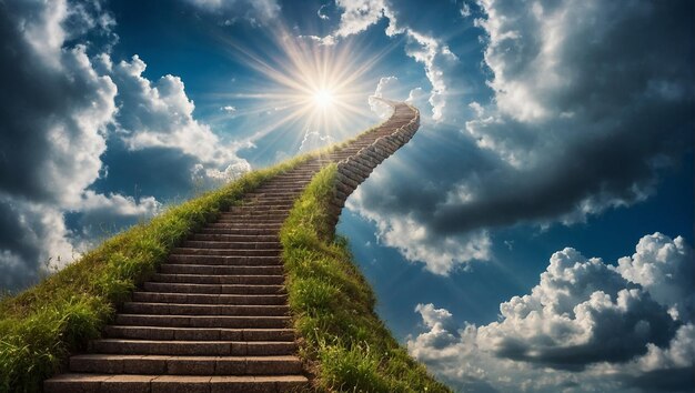 Foto las escaleras de piedra ascienden a una luz brillante