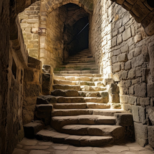 Escaleras de piedra históricas en un castillo medieval