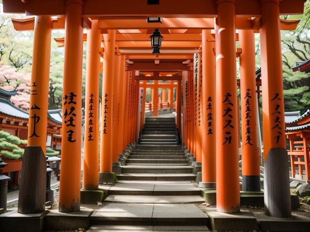 Escaleras y puertas Torii en Fushimi Inari Taisha Kyoto Japón 4