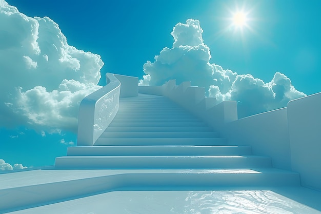 Foto las escaleras que suben al cielo azul brillante