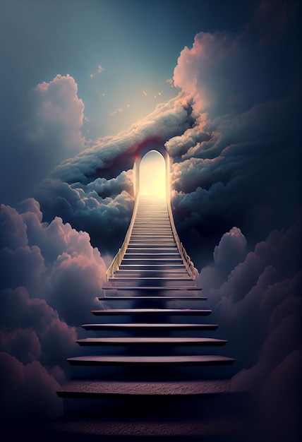 Escaleras que van al cielo nubes y cielo camino a dios generativo ai