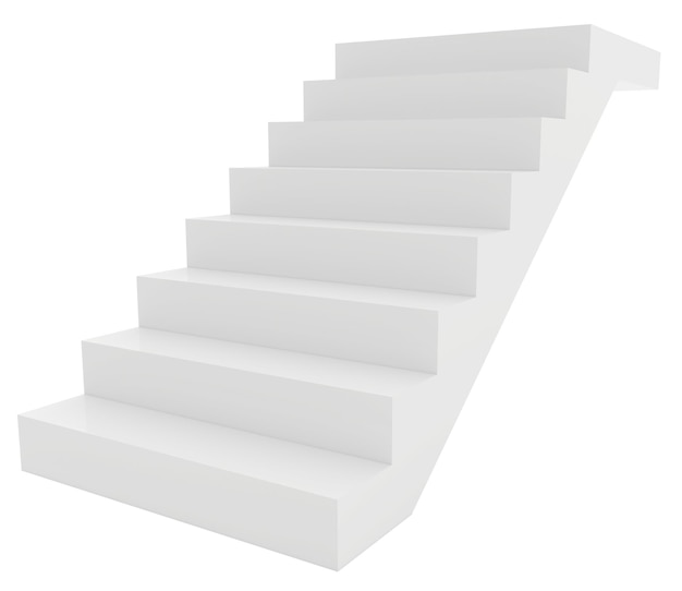Escaleras vacías aisladas sobre fondo blanco camino hacia arriba