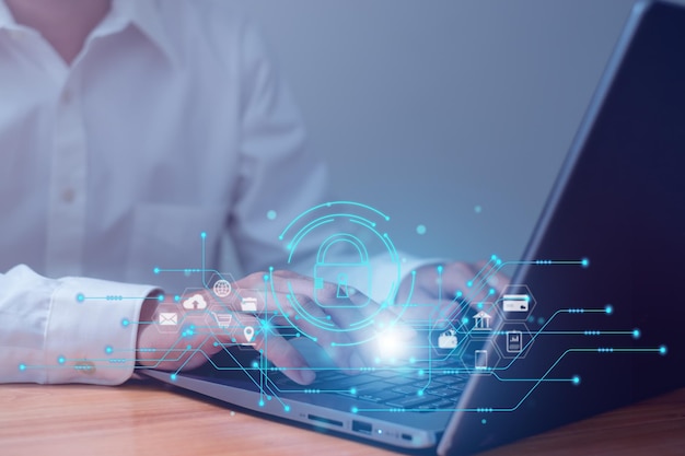 El escaneo de dedos permite el acceso a la seguridad y la identificación de grandes empresas de datos Seguridad de la tecnología del futuro y cibernética Tecnología de innovación de Internet contra el cibercrimen digital