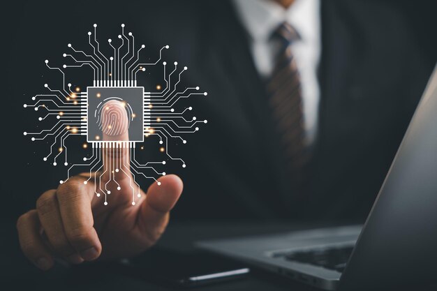Escaneo de huellas digitales para un acceso fluido a datos financieros personales Escáner de identificación biométrica en pantalla web que garantiza seguridad avanzada Abrace el futuro de la tecnología