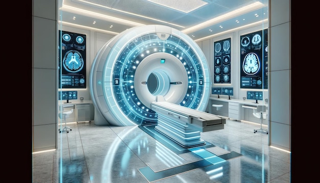Escâner de ressonância magnética futurista em instalações médicas modernas