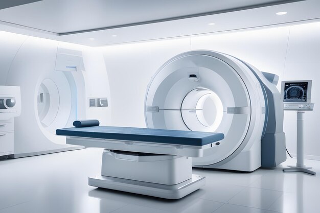 Foto escáner de resonancia magnética moderno en un hospital moderno aislado sobre un fondo blanco