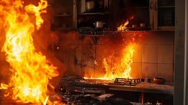 Escapa del incendio de la cocina y del desastre de la casa
