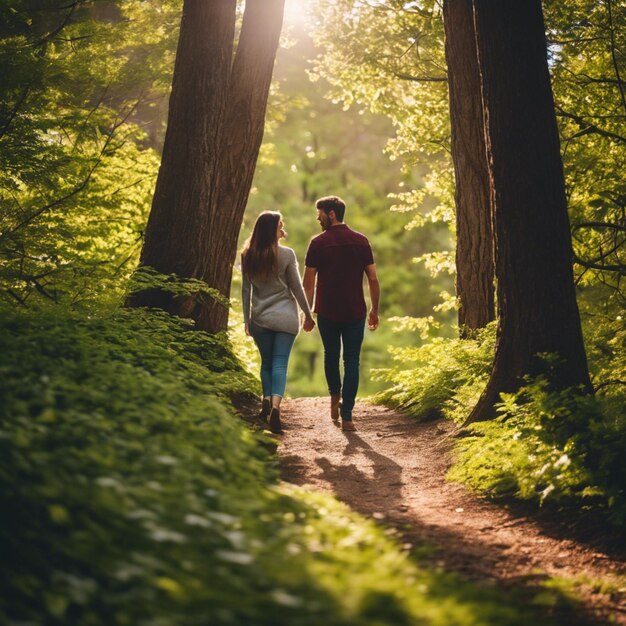 Foto escapada encantada uma viagem romântica pela floresta