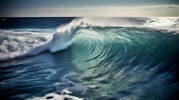 Foto escapadas etéreas, olas encantadoras del océano, nubes celestiales y espuma prístina.