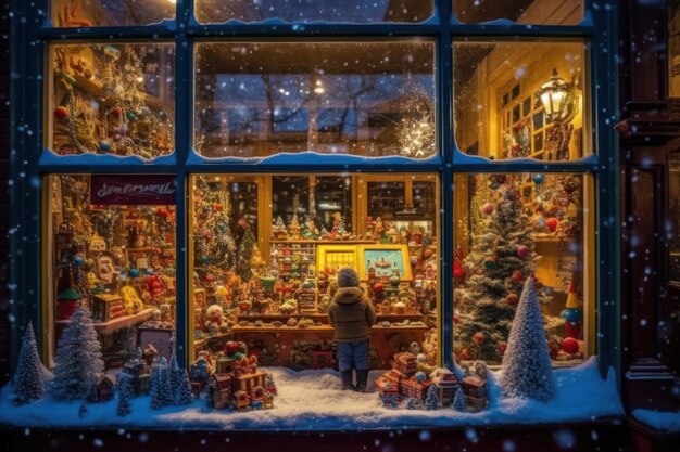 Escaparate de una tienda decorada para Navidad