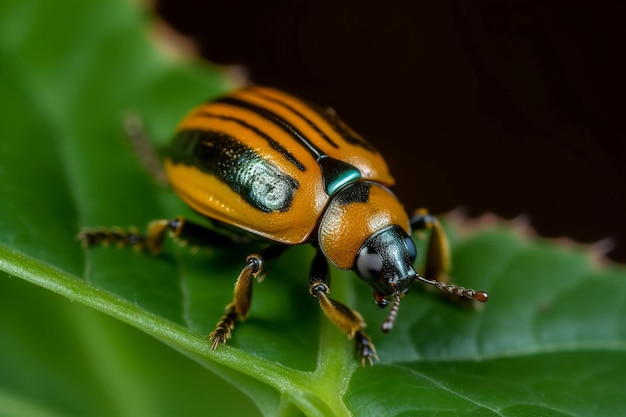 Escarabajo de Colorado en la hoja verde insecto parásito parásito planta de campo de jardín Generar Ai